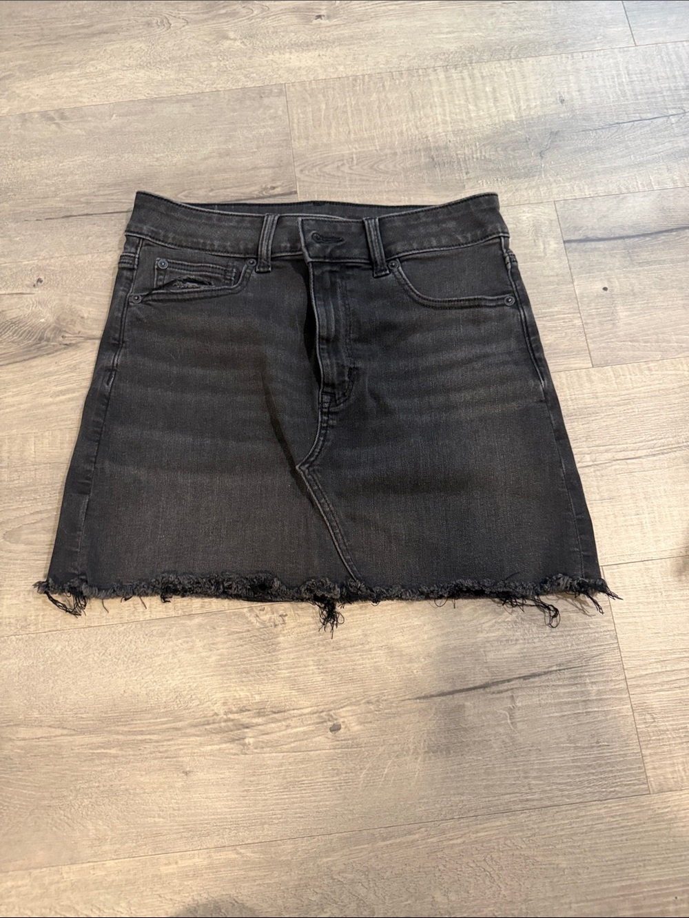 American Eagle Outfitters Black Denim Mini Skirt with Frayed Hem